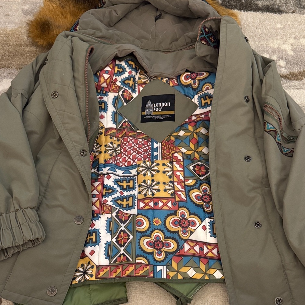London Fog Olive Jacket with Patterned Lining